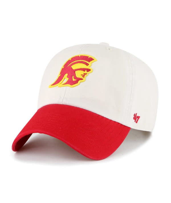 USC Trojans '47 Sidestep Clean Up Adjustable Bone White Hat Red Visor with Side Patch