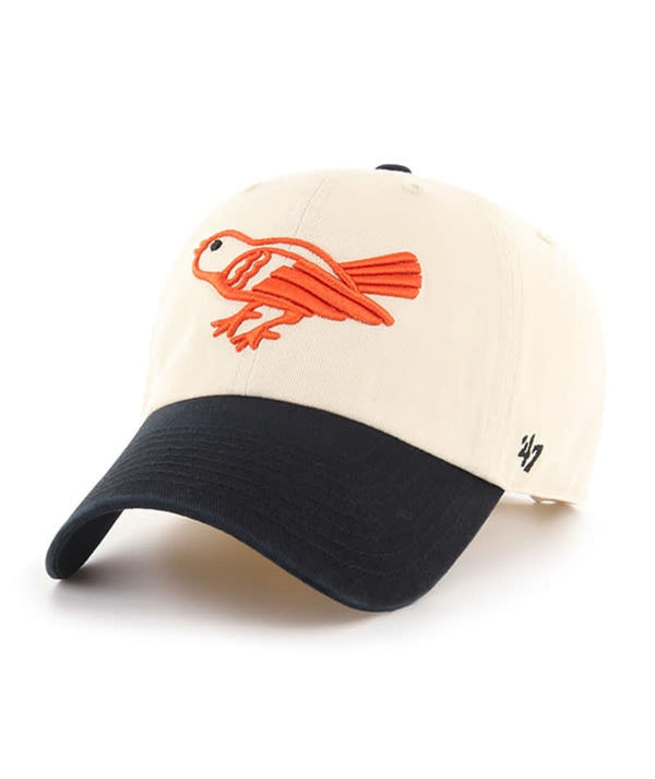 Baltimore Orioles '47 Clean Up Adjustable Natural White Navy Visor Hat with Vintage Logo
