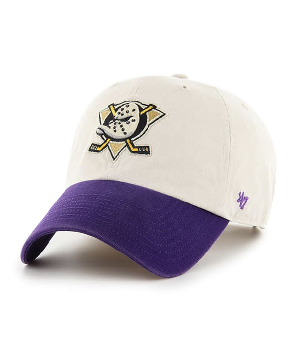Anaheim Ducks '47 Sidestep Clean Up Adjustable Bone White Hat Purple Visor with Side Patch