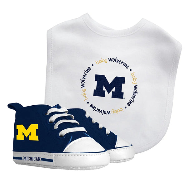 Michigan Wolverines Baby Fanatic Bib and Pre-walkers Baby Shoes Gift Set
