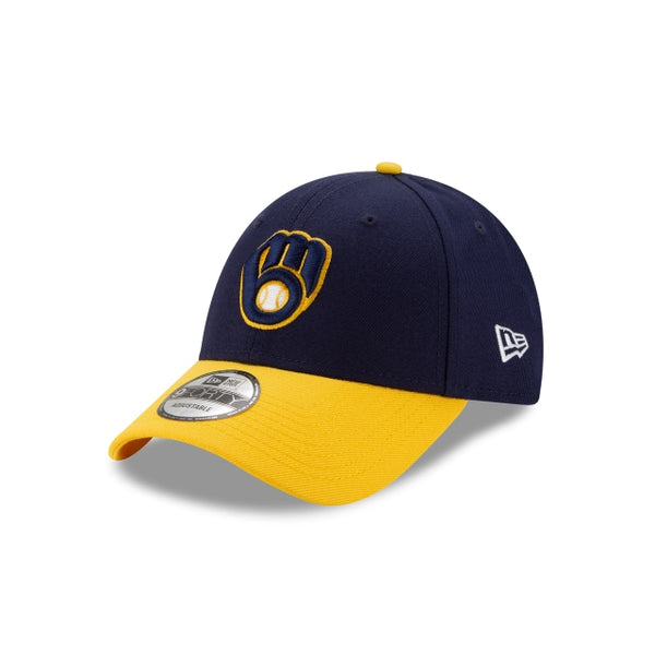 New Era Milwaukee Brewers The League 2TONE 9FORTY Velcroback Adjustable Navy Blue Yellow Hat