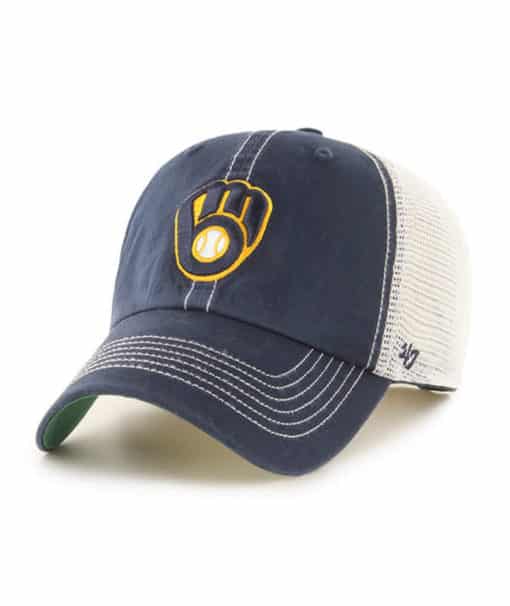 '47 Milwaukee Brewers Clean Up Trucker Snapback Navy Blue Mesh Hat