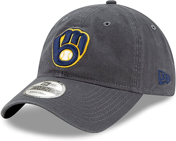 New Era Milwaukee Brewers Glove Logo Graphite Core Classic 9TWENTY Strapback Hat