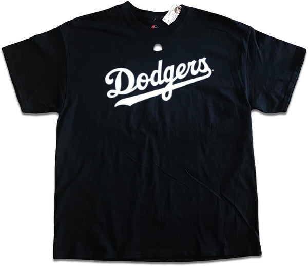 Majestic Los Angeles Dodgers MLB Authentic Wordmark Script Logo Men's Short-Sleeve Shirt Black