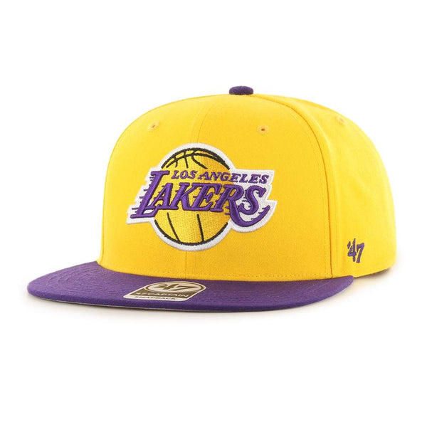'47 Los Angeles Lakers NBA No Shot Two Tone Captain Adjustable Snapback Hat Gold Purple