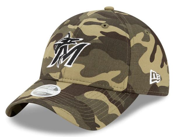 New Era Miami Marlins Armed Forces Day Collection Women's 9TWENTY Strapback Camo Hat