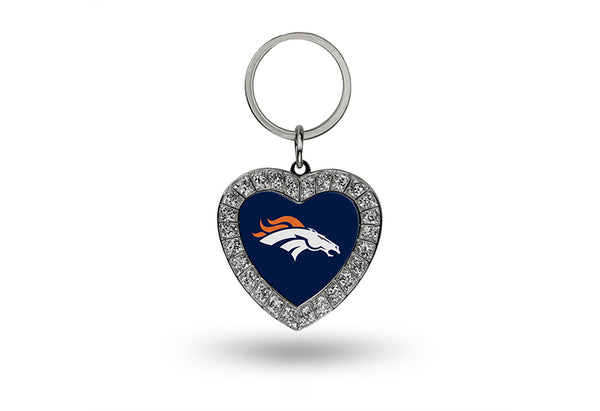 Rico Denver Broncos NFL Rhinestone Heart Metal Team Logo Keychain Black