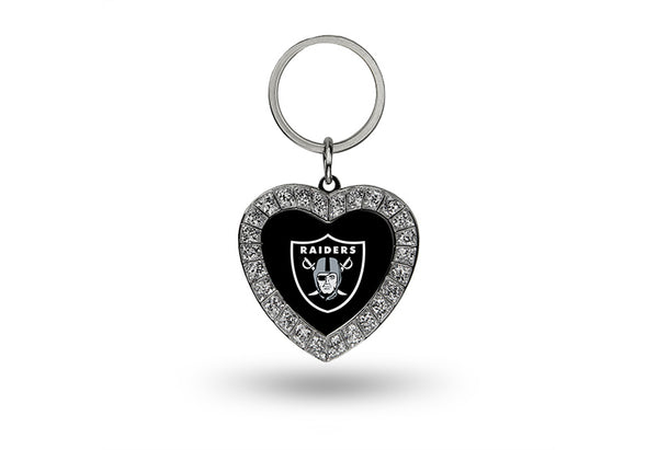 Rico Oakland Raiders NFL Rhinestone Heart Metal Team Logo Keychain Black